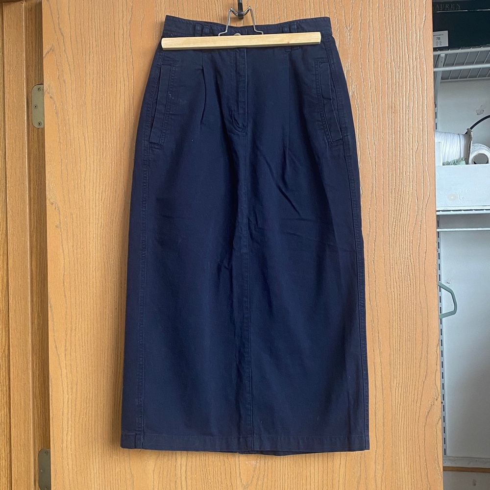 LIZ WEAR Vintage Petite Navy Blue Pencil Maxi Skirt Womens Slit Casual Y2k Sz 6